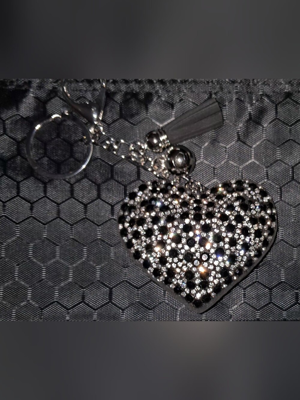 New! Black & Silver Heart Rhinestone Keychain/bag Charm